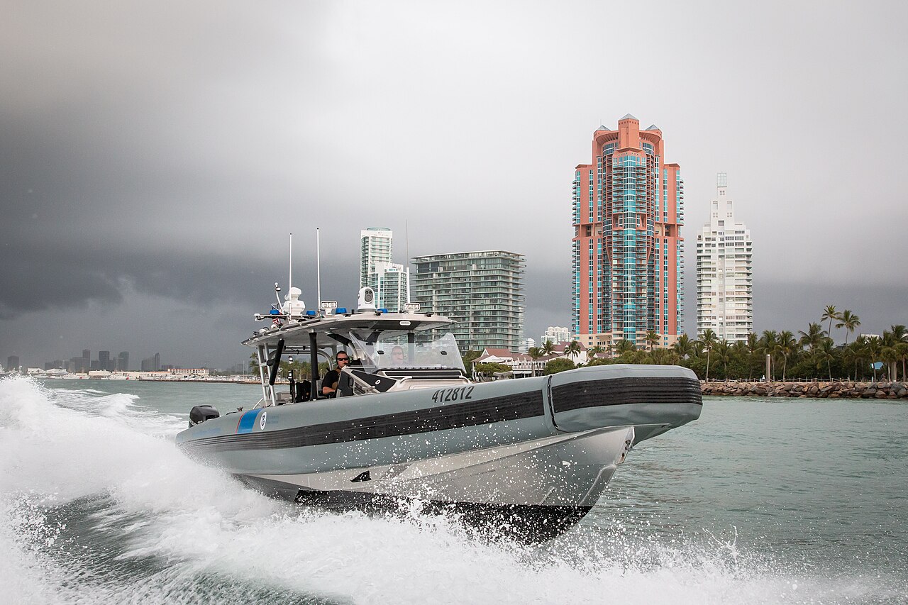 Marine Interdiction agents with U.S. Customs and Border Protection Air and Marine Operations patrol Miami Beach, Florida