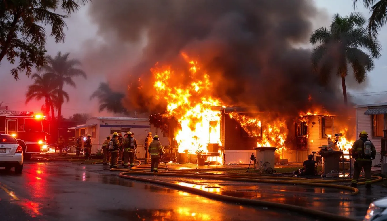 AI-generated illustration for: Fire displaces three residents at Hallandale Beach mobile ho