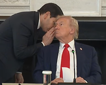 Secretary of State Marco Rubio briefing President Donald Trump that Israel and Hamas have signed off on a peace deal; Oc