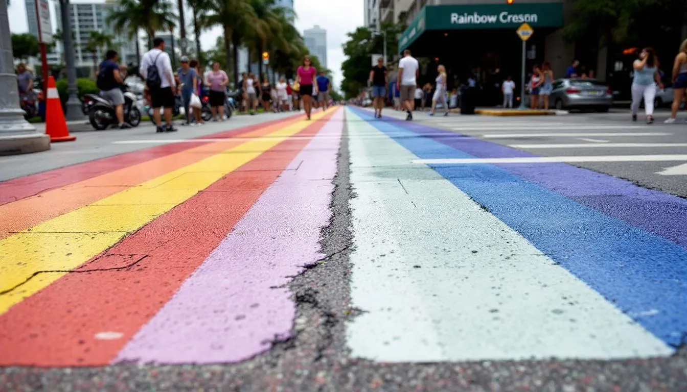 AI-generated illustration for: Miami Beach rebuilds rainbow crosswalk in park after state r