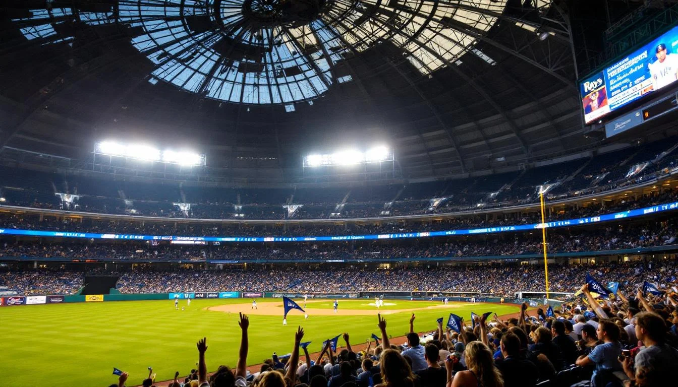 Editorial illustration for: Rays fans celebrate return to Tropicana Field after Hurricane Milton repairs