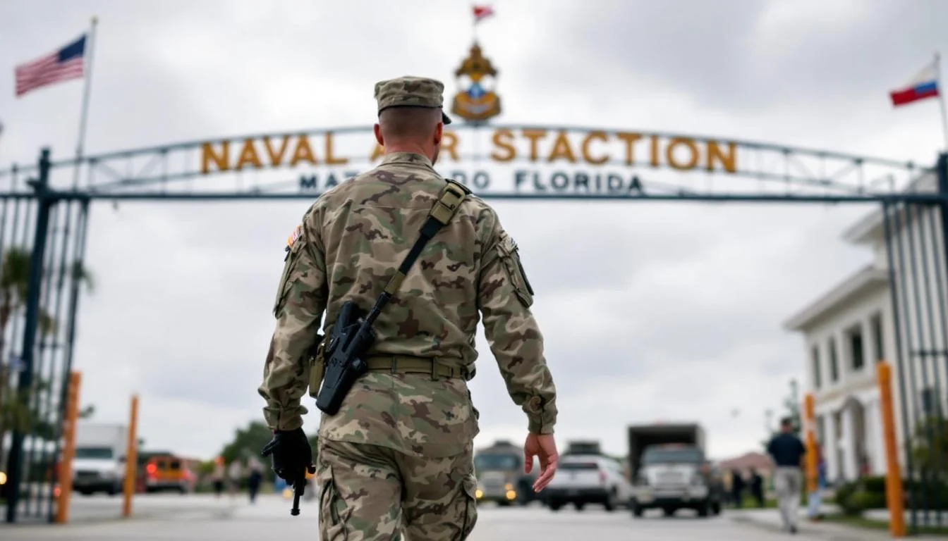 Editorial illustration for: Pentagon allows troops to carry personal firearms at NAS Jacksonville