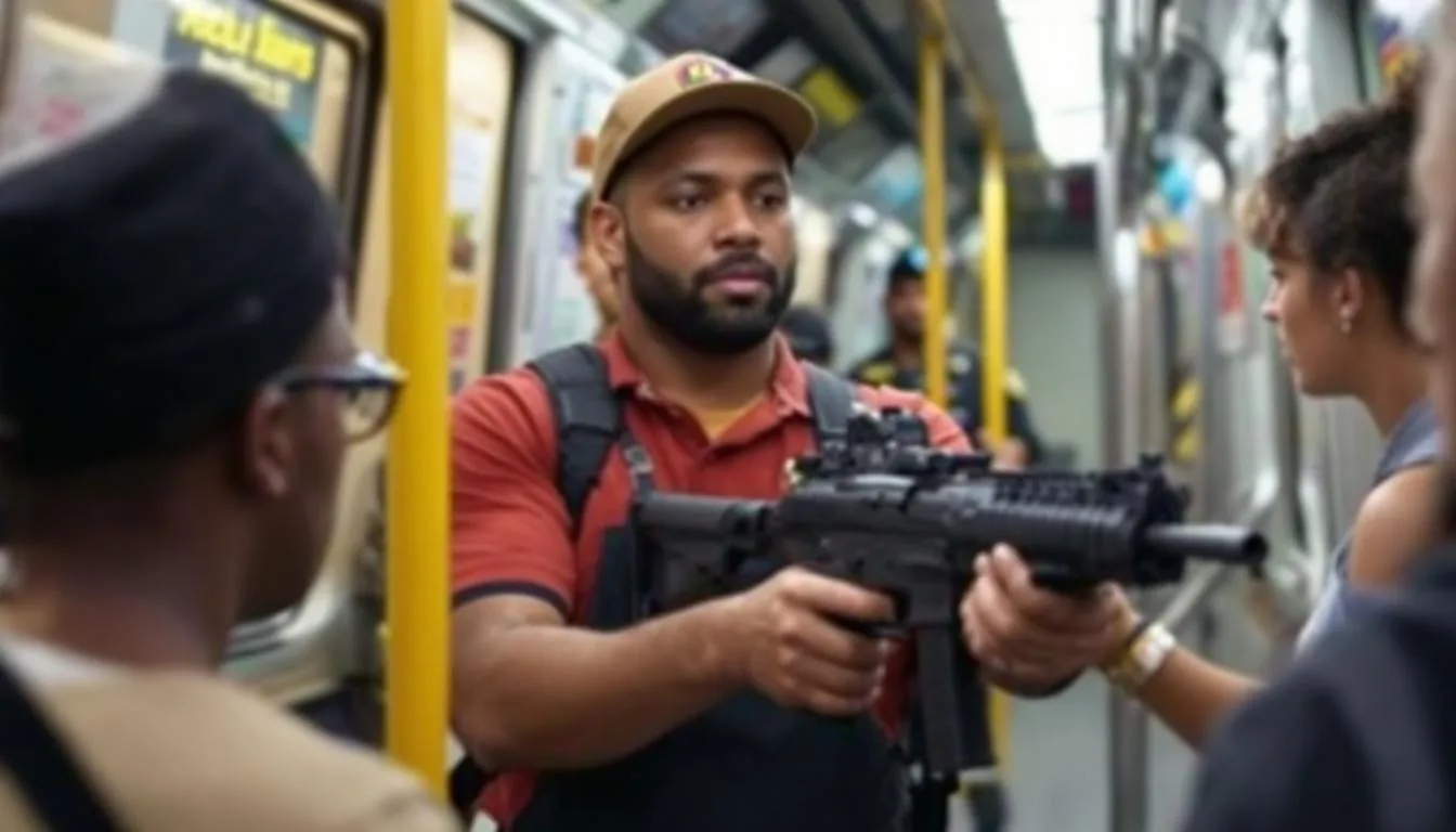 AI-generated illustration for: Miami Beach Subway Worker Arrested for Pulling Gun on Six Cu