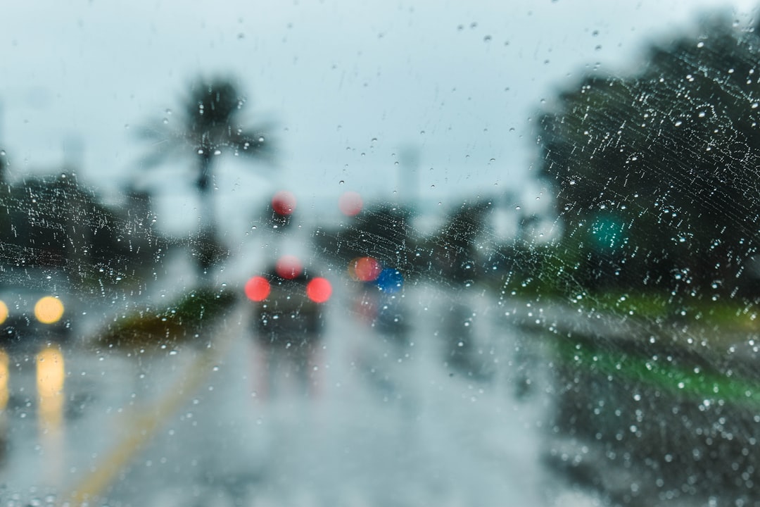 a blurry photo of people walking down a street in the rain