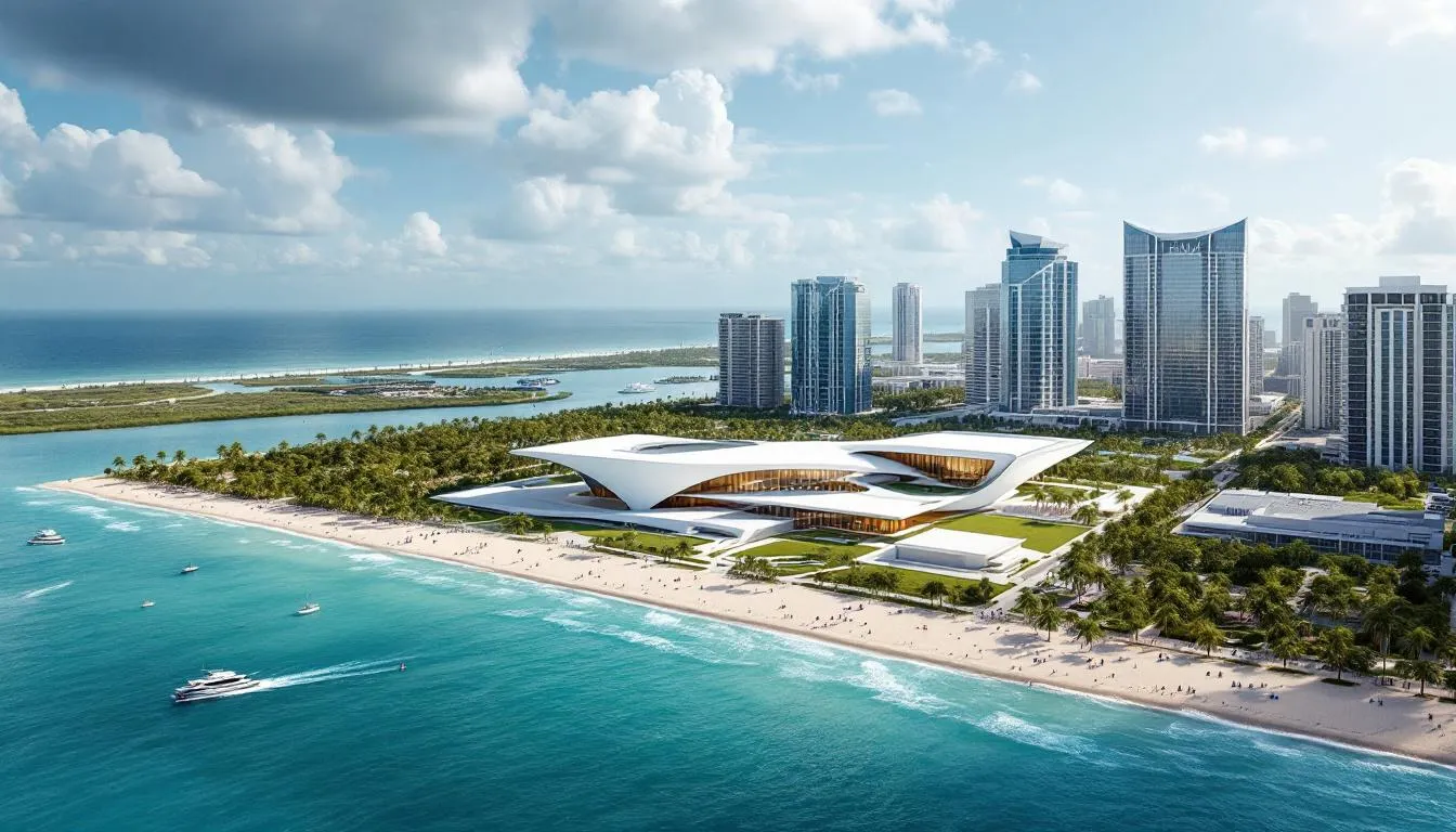 AI-generated illustration for: Trump Presidential Library Design Unveiled for Miami Waterfr