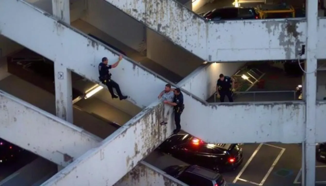 AI-generated illustration for: Sarasota police officers save man from sixth-floor parking g