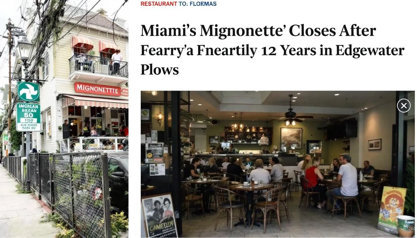 AI-generated illustration for: Miami's Mignonette Restaurant Closes After Nearly 12 Years i
