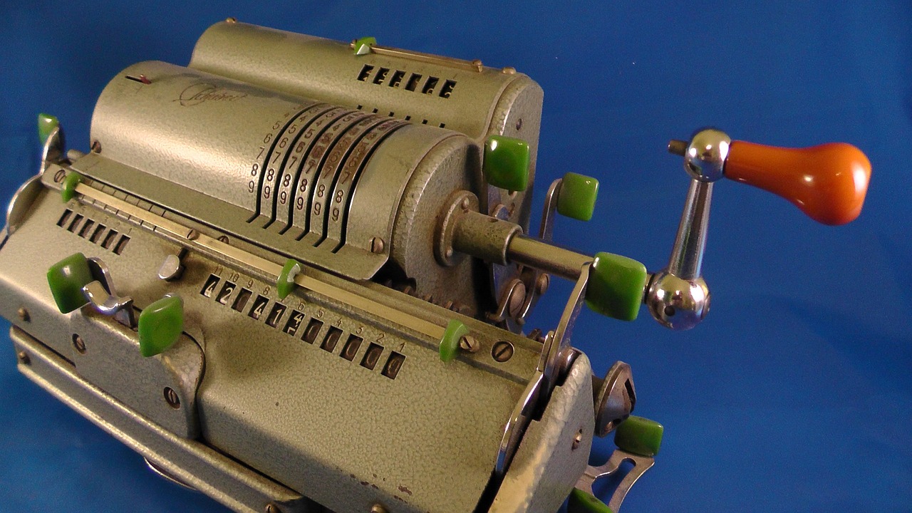 calculator, to count, figures, mathematics, crank, old device, cash register, office automation, desk, an accountant, di