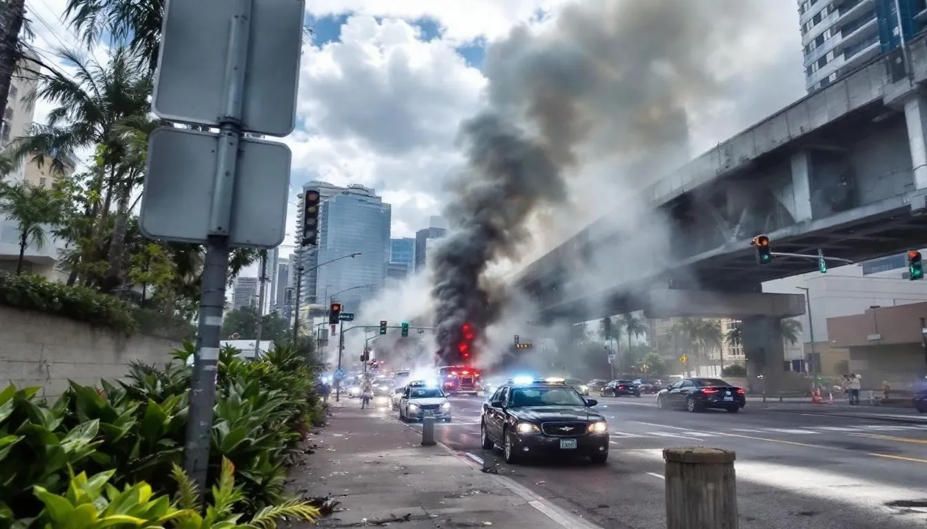 AI-generated illustration for: Eight hospitalized after three-vehicle crash at Miami-Dade i